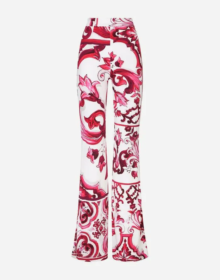 Dolce and Gabbana Trousers And Shorts Women Flared Majolicaprint Organzine Pants Multicolor