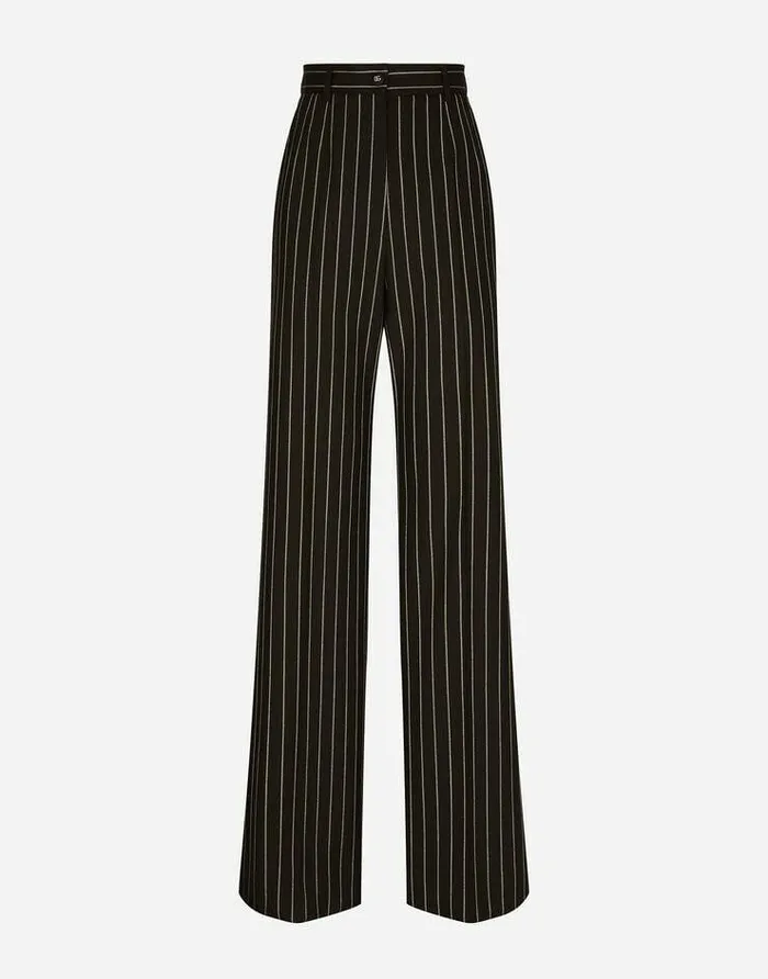 Dolce and Gabbana Trousers And Shorts Women Pinstripe Wool Palazzo Pants Multicolor