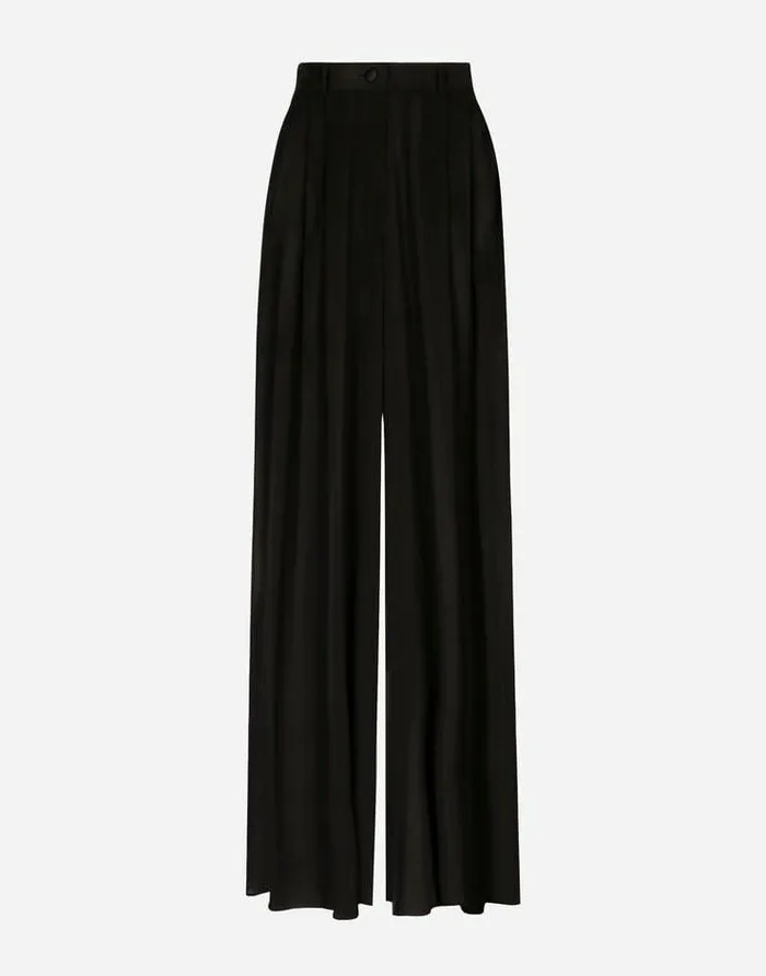Dolce and Gabbana Trousers And Shorts Women Silk Chiffon Wideleg Pants Black