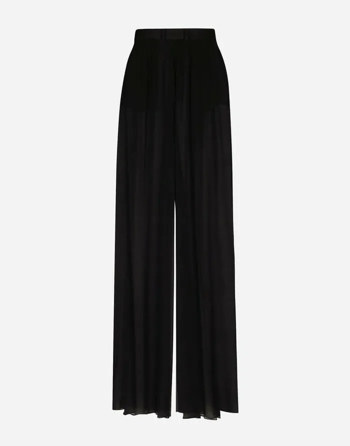 Dolce and Gabbana Trousers And Shorts Women Silk Chiffon Wideleg Pants Black Dolce and Gabbana Trousers And Shorts Women Silk Chiffon Wideleg Pants Black