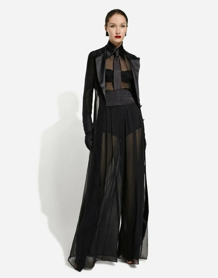 Dolce and Gabbana Trousers And Shorts Women Silk Chiffon Wideleg Pants Black Dolce and Gabbana Trousers And Shorts Women Silk Chiffon Wideleg Pants Black