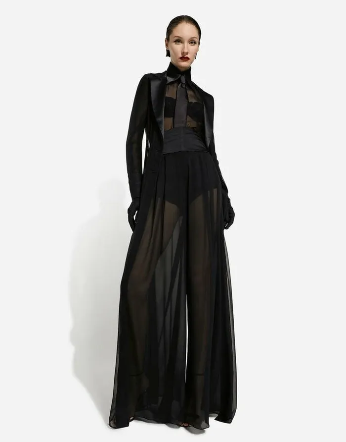 Dolce and Gabbana Trousers And Shorts Women Silk Chiffon Wideleg Pants Black Dolce and Gabbana Trousers And Shorts Women Silk Chiffon Wideleg Pants Black