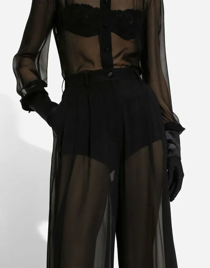 Dolce and Gabbana Trousers And Shorts Women Silk Chiffon Wideleg Pants Black Dolce and Gabbana Trousers And Shorts Women Silk Chiffon Wideleg Pants Black
