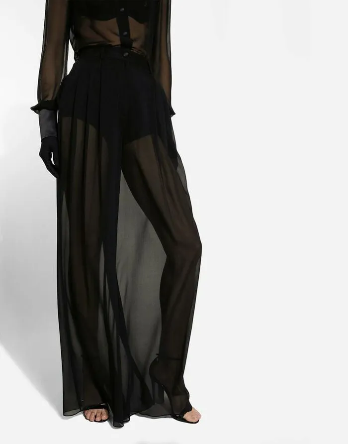 Dolce and Gabbana Trousers And Shorts Women Silk Chiffon Wideleg Pants Black Dolce and Gabbana Trousers And Shorts Women Silk Chiffon Wideleg Pants Black
