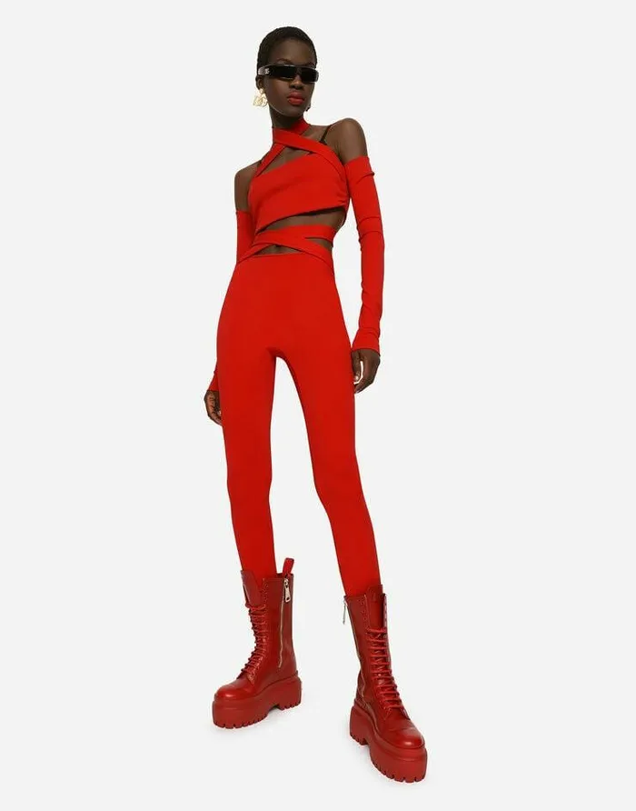 Dolce and Gabbana Trousers And Shorts Women Viscose Pants With Strap Detail Red