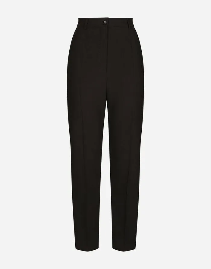 Dolce and Gabbana Trousers And Shorts Women Wool Pants With Duchesse Tuxedo Band Black