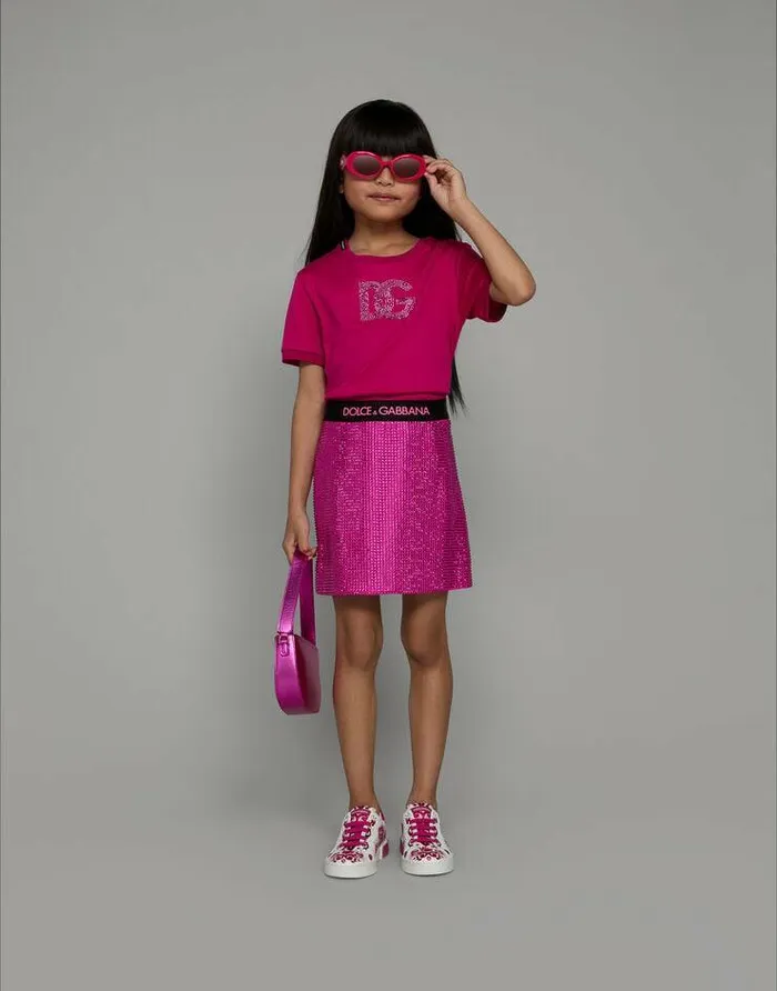 Dolce and Gabbana Trousers And Skirts Children Miniskirt With Rhinestones And Branded Elastic Multicolor Dolce and Gabbana Trousers And Skirts Children Miniskirt With Rhinestones And Branded Elastic Multicolor