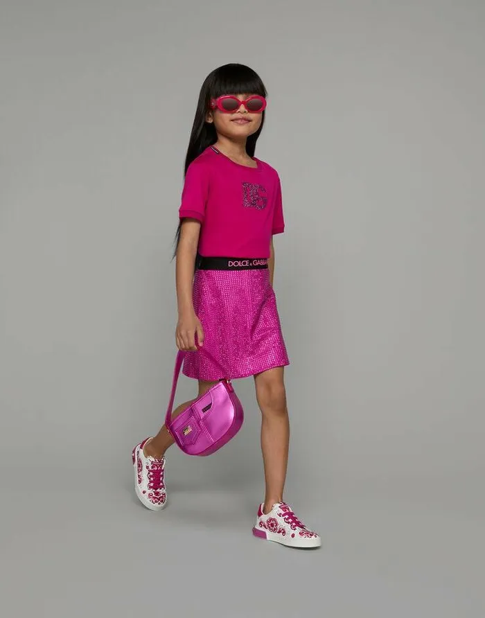 Dolce and Gabbana Trousers And Skirts Children Miniskirt With Rhinestones And Branded Elastic Multicolor Dolce and Gabbana Trousers And Skirts Children Miniskirt With Rhinestones And Branded Elastic Multicolor