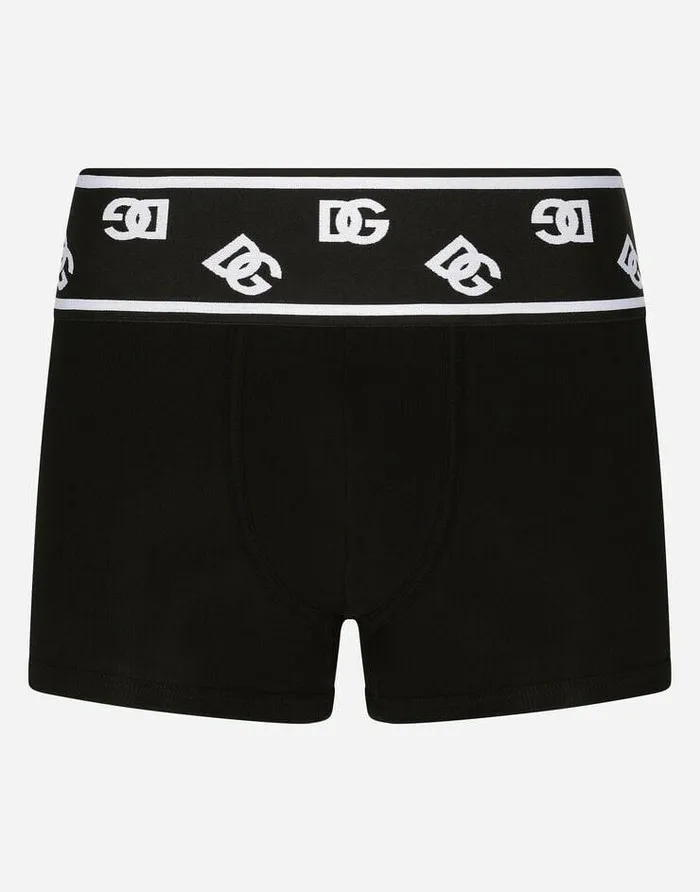 Dolce and Gabbana Underwear And Loungewear Men Finerib Cotton Boxers With DG Logo Black Dolce and Gabbana Underwear And Loungewear Men Finerib Cotton Boxers With DG Logo Black