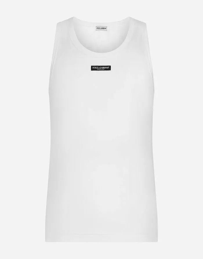 Dolce and Gabbana Underwear And Loungewear Men Twoway Stretch Cotton Tank Top With Logo Label White Dolce and Gabbana Underwear And Loungewear Men Twoway Stretch Cotton Tank Top With Logo Label White