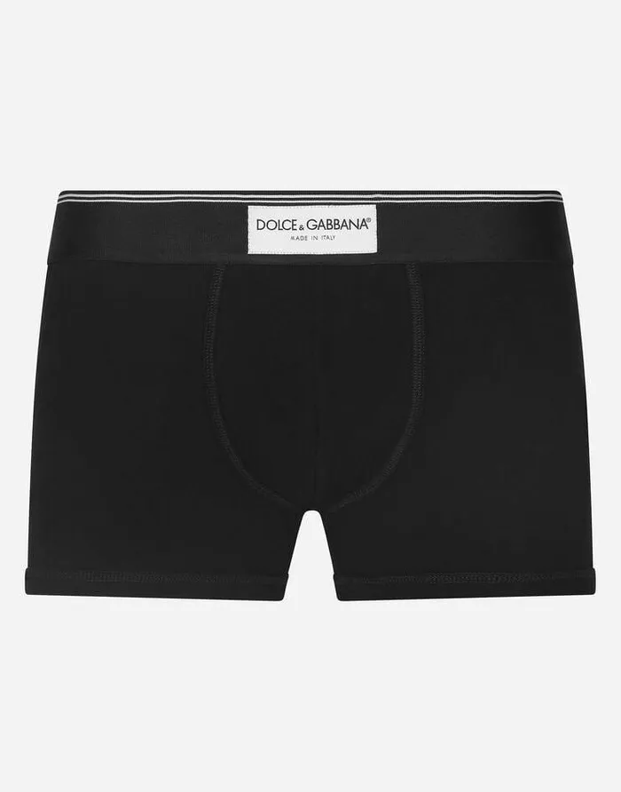 Dolce and Gabbana Underwear And Loungewear Men Twowaystretch Jersey Boxers With Patch Black Dolce and Gabbana Underwear And Loungewear Men Twowaystretch Jersey Boxers With Patch Black