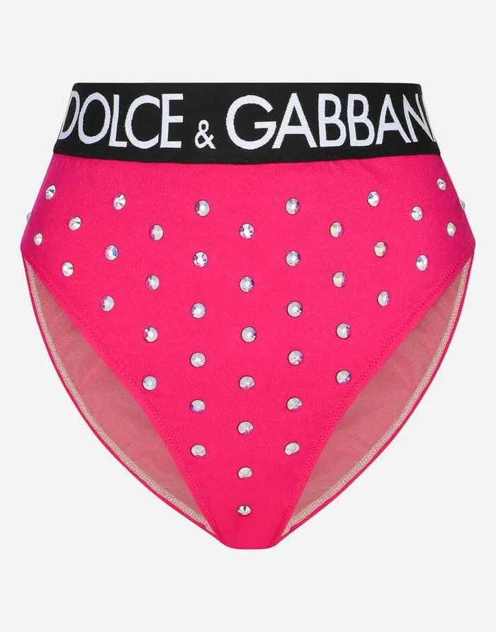 Dolce and Gabbana Underwear Women Highwaisted Panties With Rhinestones Fuchsia