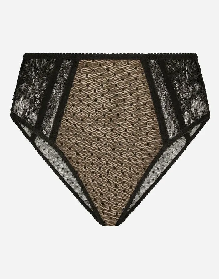 Dolce and Gabbana Underwear Women Highwaisted Plumetis Lace Panties Black