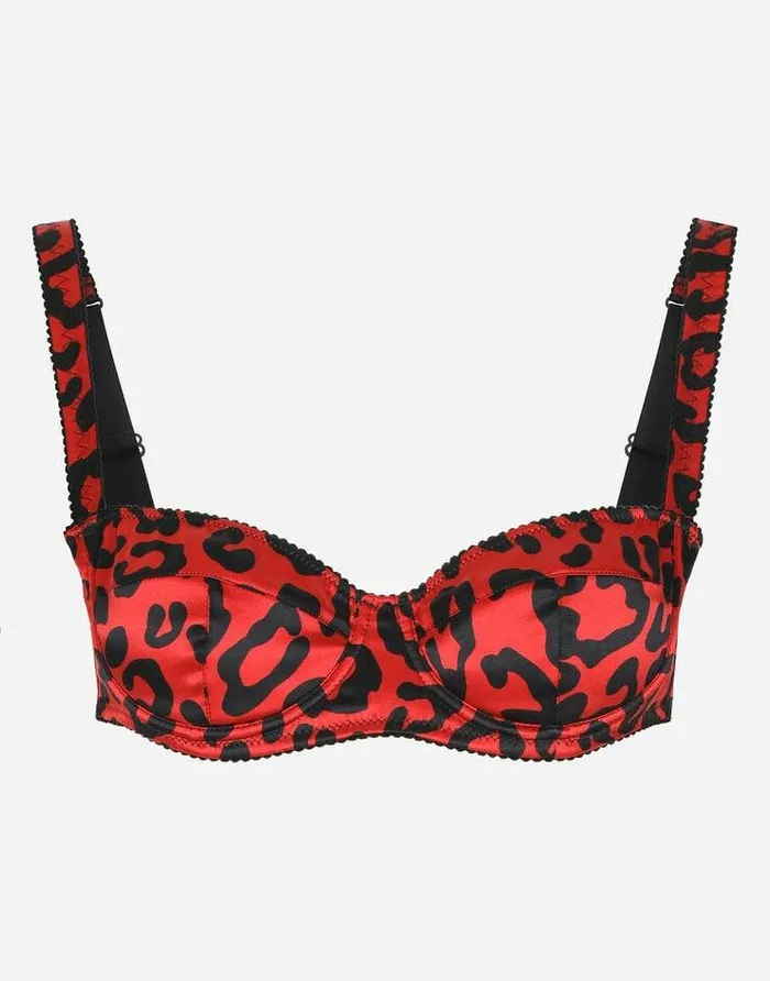 Dolce and Gabbana Underwear Women Leopardprint Satin Balconette Bra Multicolor