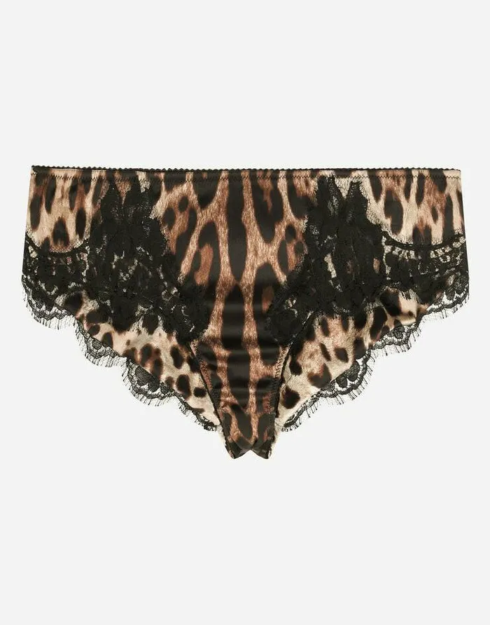 Dolce and Gabbana Underwear Women Leopardprint Satin Briefs With Lace Detailing Multicolor Dolce and Gabbana Underwear Women Leopardprint Satin Briefs With Lace Detailing Multicolor