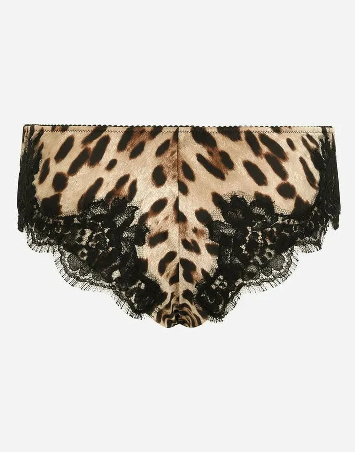 Dolce and Gabbana Underwear Women Leopardprint Satin Briefs With Lace Detailing Multicolor