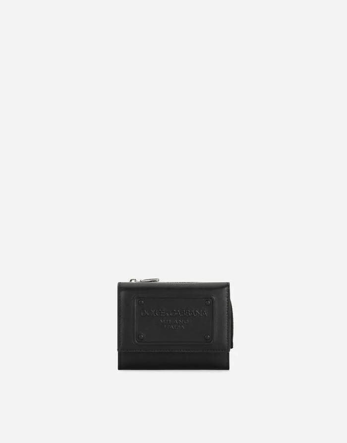 Dolce and Gabbana Wallets And Small Leather Goods Men Calfskin French Flap Wallet With Raised Logo Black Dolce and Gabbana Wallets And Small Leather Goods Men Calfskin French Flap Wallet With Raised Logo Black