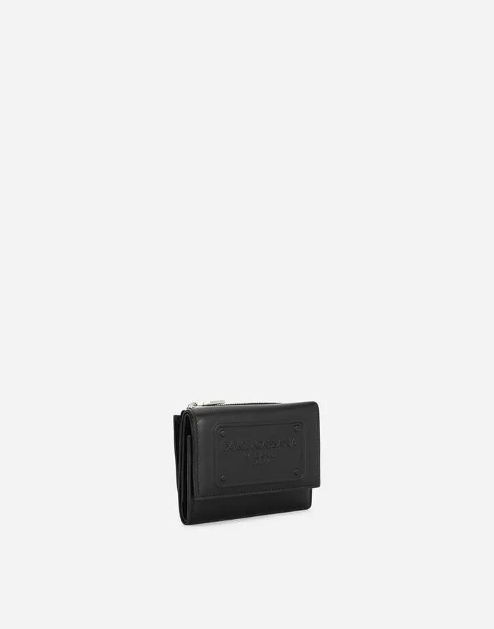 Dolce and Gabbana Wallets And Small Leather Goods Men Calfskin French Flap Wallet With Raised Logo Black Dolce and Gabbana Wallets And Small Leather Goods Men Calfskin French Flap Wallet With Raised Logo Black