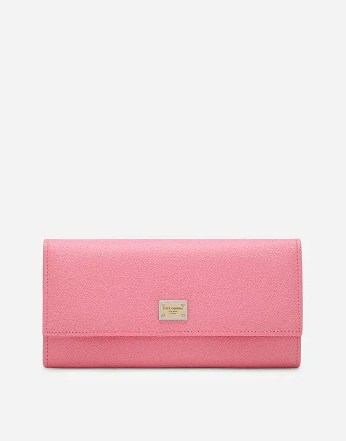 Dolce and Gabbana Wallets And Small Leather Goods Women Dauphine Calfskin Wallet With Branded Tag Pink