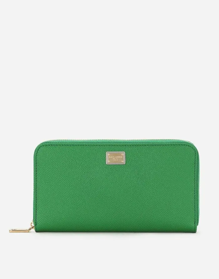 Dolce and Gabbana Wallets And Small Leather Goods Women Dauphine Calfskin Ziparound Wallet With Branded Tag Green