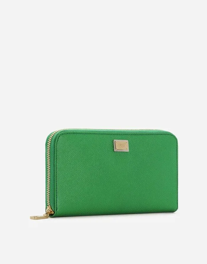 Dolce and Gabbana Wallets And Small Leather Goods Women Dauphine Calfskin Ziparound Wallet With Branded Tag Green Dolce and Gabbana Wallets And Small Leather Goods Women Dauphine Calfskin Ziparound Wallet With Branded Tag Green