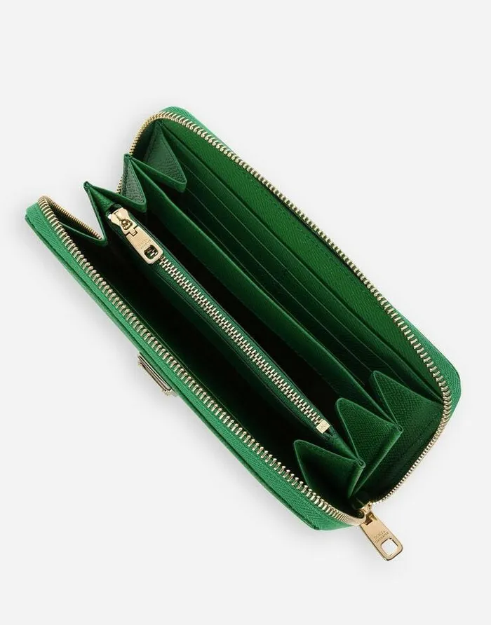 Dolce and Gabbana Wallets And Small Leather Goods Women Dauphine Calfskin Ziparound Wallet With Branded Tag Green Dolce and Gabbana Wallets And Small Leather Goods Women Dauphine Calfskin Ziparound Wallet With Branded Tag Green