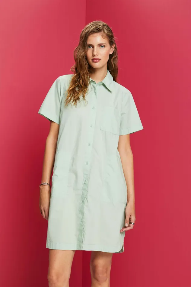 Dresses Jumpsuits Women Esprit Mini Shirt Dress 100 Cotton Citrus Green