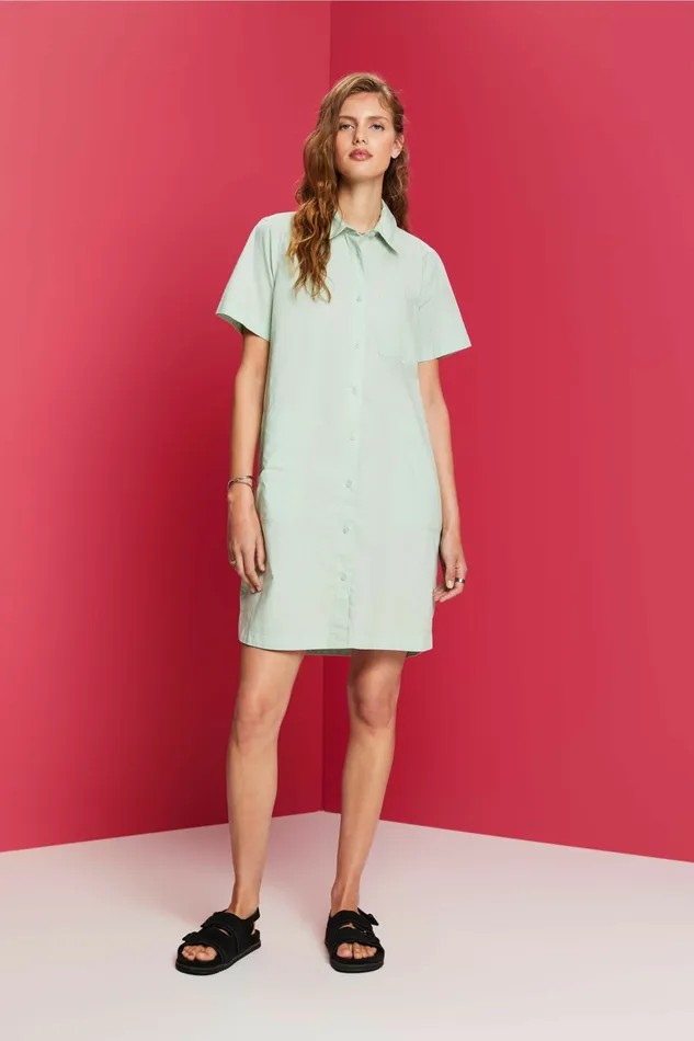 Dresses Jumpsuits Women Esprit Mini Shirt Dress 100 Cotton Citrus Green