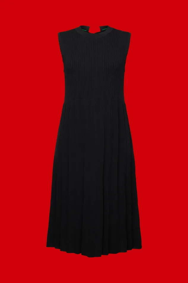 Dresses Jumpsuits Women Esprit Pleated And Sleeveless Maxi Dress With Crewneck Black
