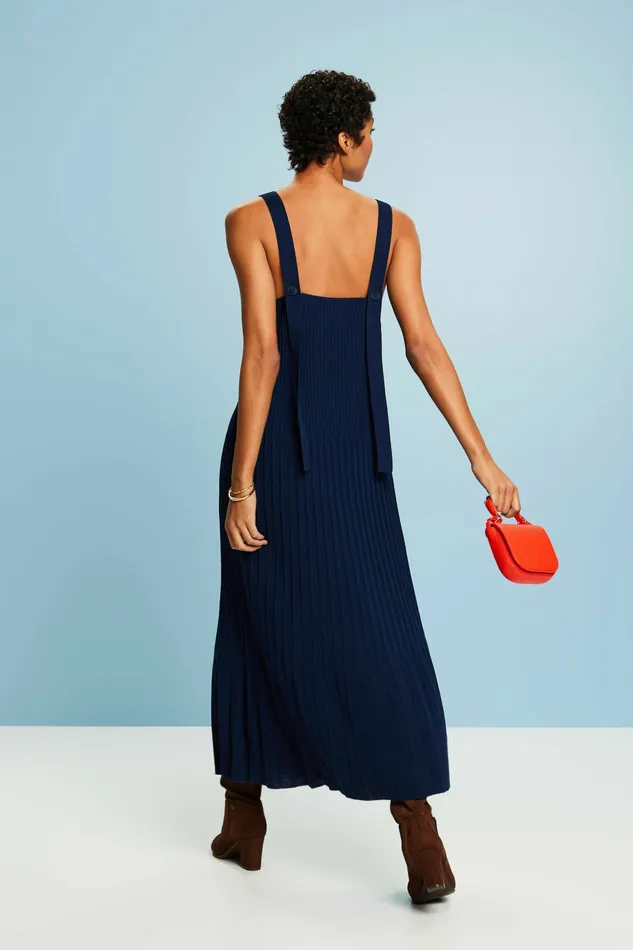 Dresses Jumpsuits Women Esprit Pleated Knit Midi Dress Navy