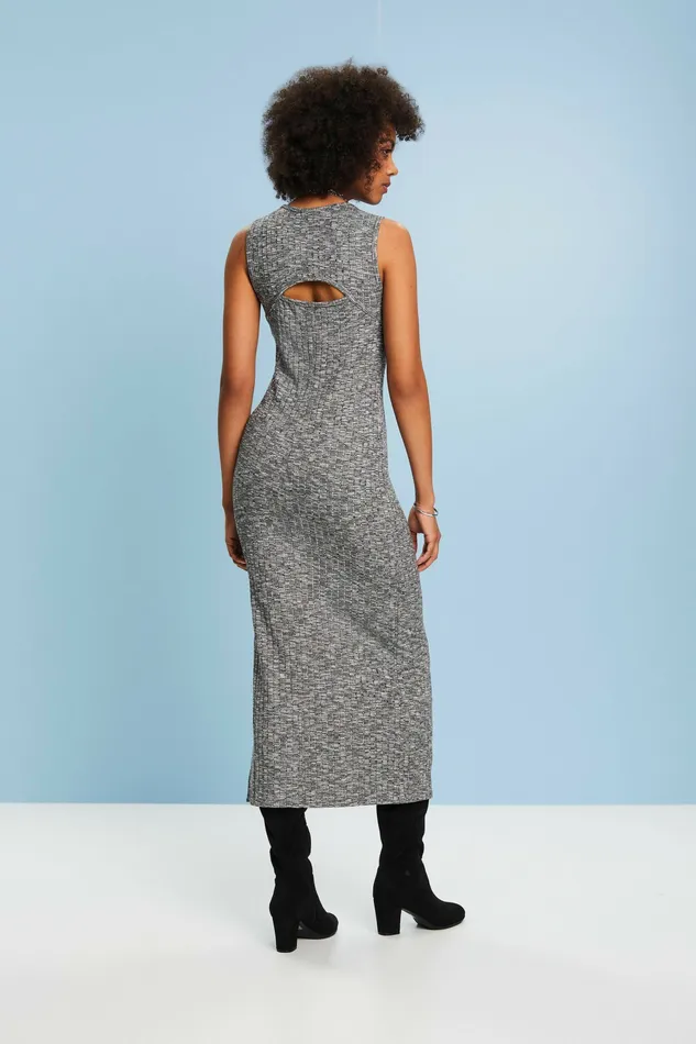 Dresses Jumpsuits Women Esprit Ribbed Melange Midi Dress Anthracite