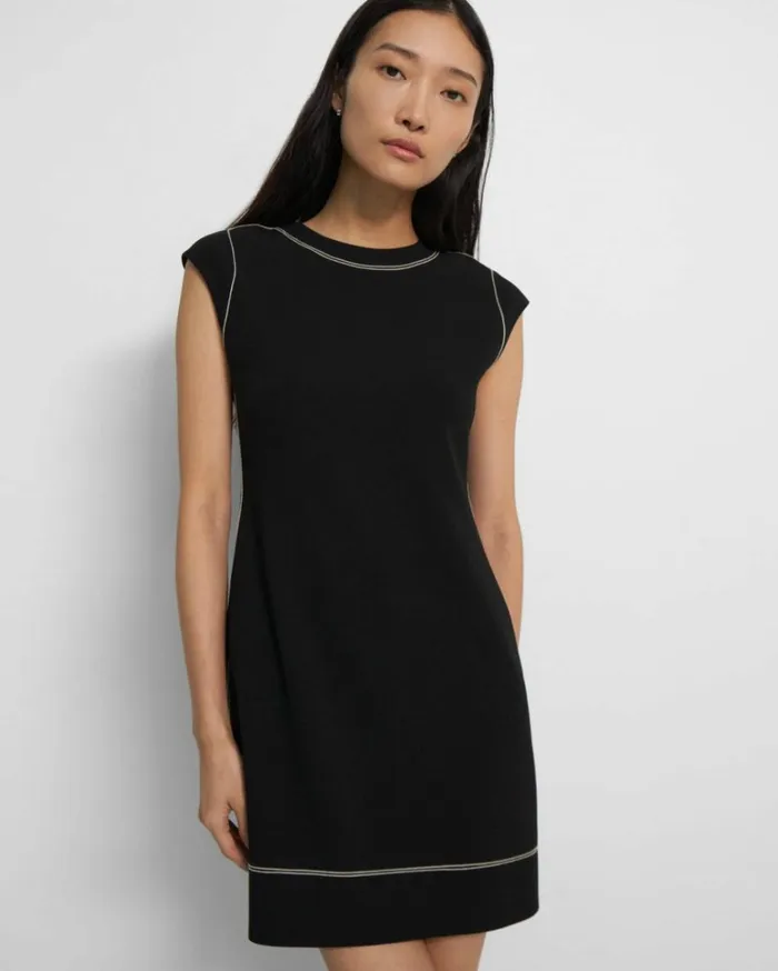 Dresses Jumpsuits Women Theory Embroidered Shift Dress In Admiral Crepe Black