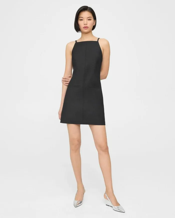 Dresses Jumpsuits Women Theory Square Neck Dress In CottonBlend Black