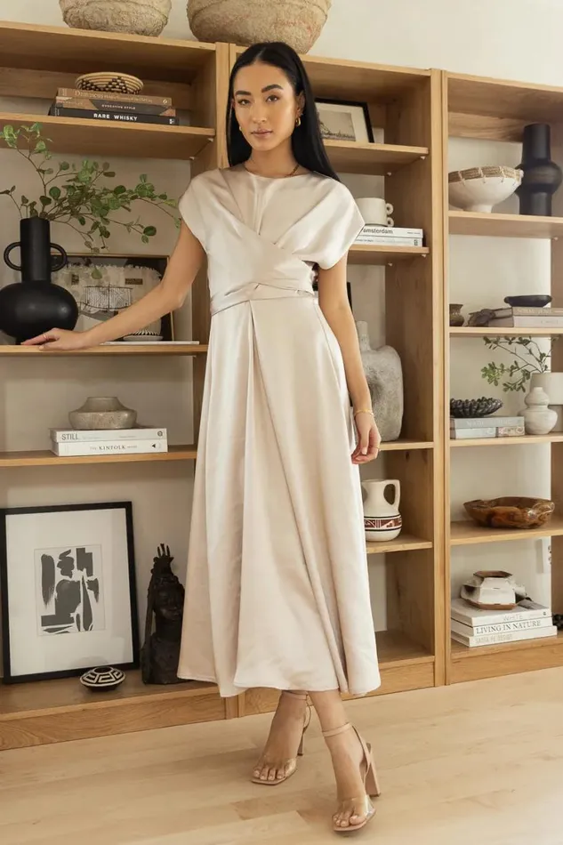 Dresses Women Bohme Rosalind Midi Dress In Champagne Champagne