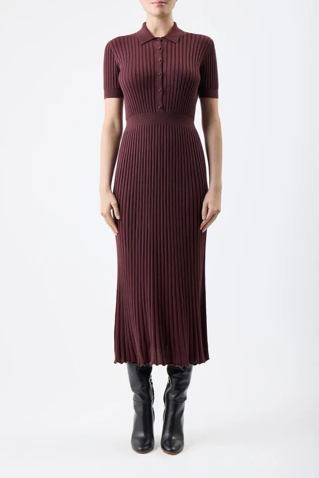 Dresses Women Gabriela Hearst Amor Knit Midi Dress In Deep Bordeaux Cashmere Silk