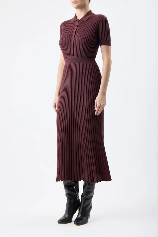 Dresses Women Gabriela Hearst Amor Knit Midi Dress In Deep Bordeaux Cashmere Silk