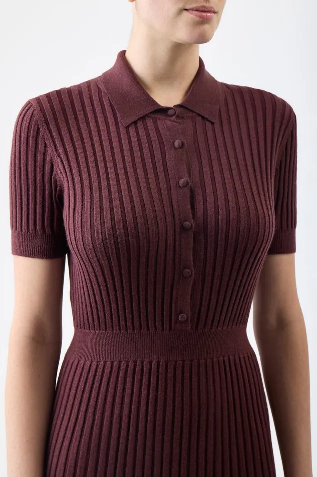 Dresses Women Gabriela Hearst Amor Knit Midi Dress In Deep Bordeaux Cashmere Silk