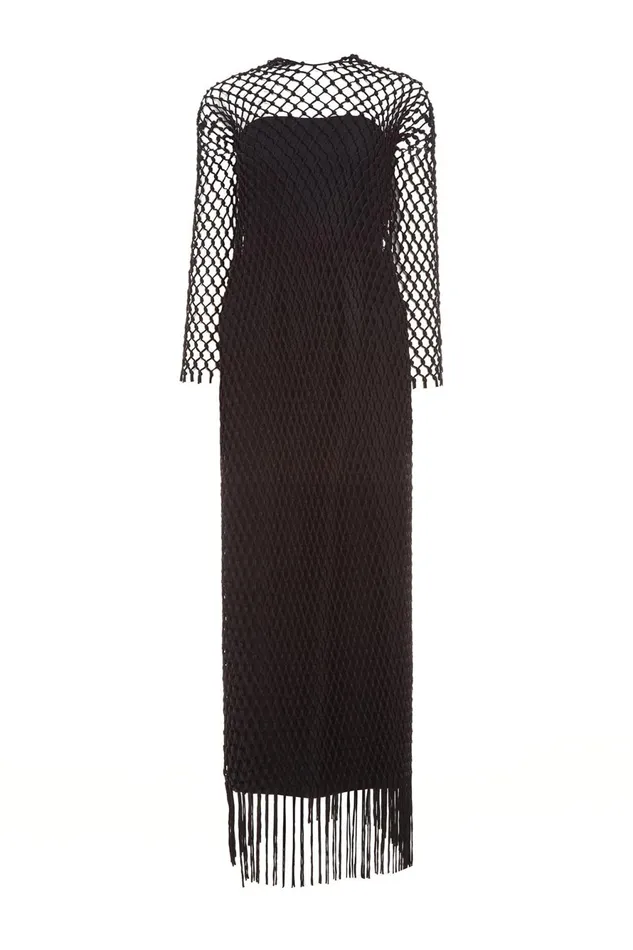 Dresses Women Gabriela Hearst Barnett Macrame Dress With Slip In Black Wool Silk