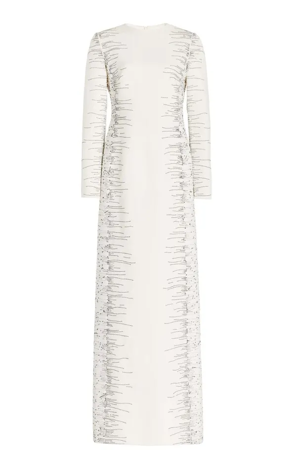 Dresses Women Gabriela Hearst Bianca Embroidered Dress In Ivory Silk Wool Cady
