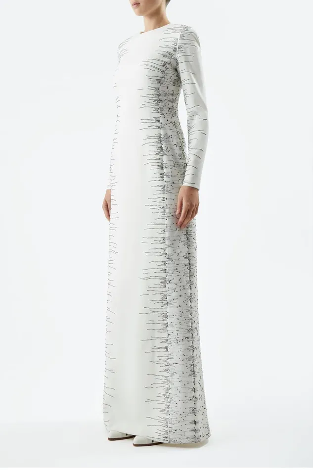 Dresses Women Gabriela Hearst Bianca Embroidered Dress In Ivory Silk Wool Cady