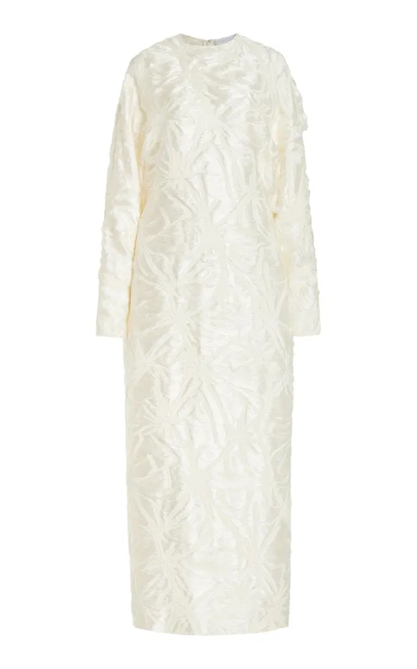 Dresses Women Gabriela Hearst Brighting Maxi Dress In Ivory Silk Virgin Wool Jacquard