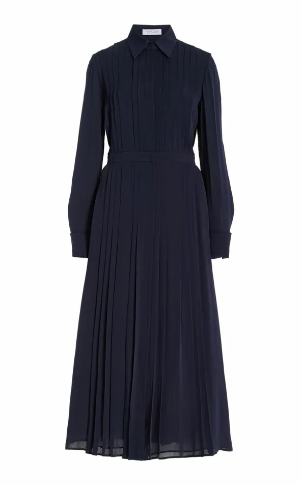 Dresses Women Gabriela Hearst Delphine Maxi Shirtdress In Dark Navy Silk Georgette Twill Dresses Women Gabriela Hearst Delphine Maxi Shirtdress In Dark Navy Silk Georgette Twill