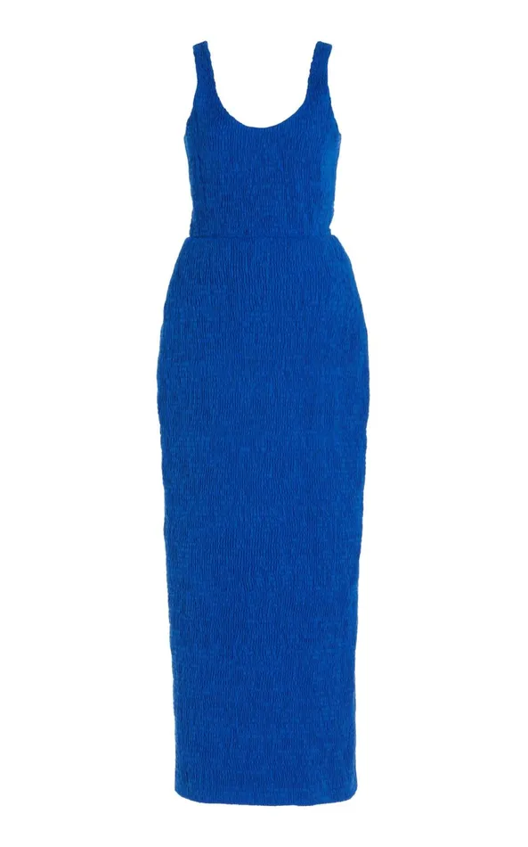 Dresses Women Gabriela Hearst Girard Shirred Maxi Dress In Sapphire Aloe Linen