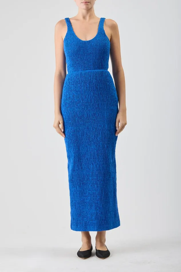 Dresses Women Gabriela Hearst Girard Shirred Maxi Dress In Sapphire Aloe Linen