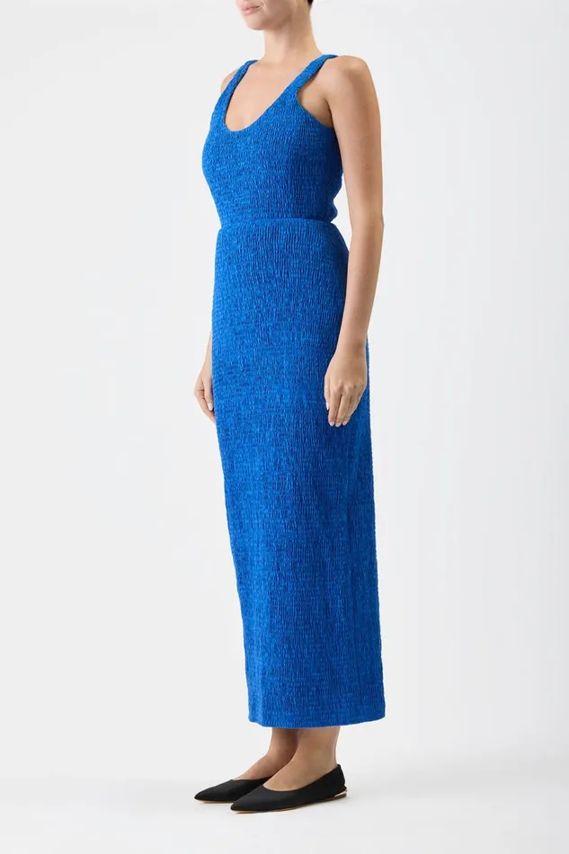 Dresses Women Gabriela Hearst Girard Shirred Maxi Dress In Sapphire Aloe Linen