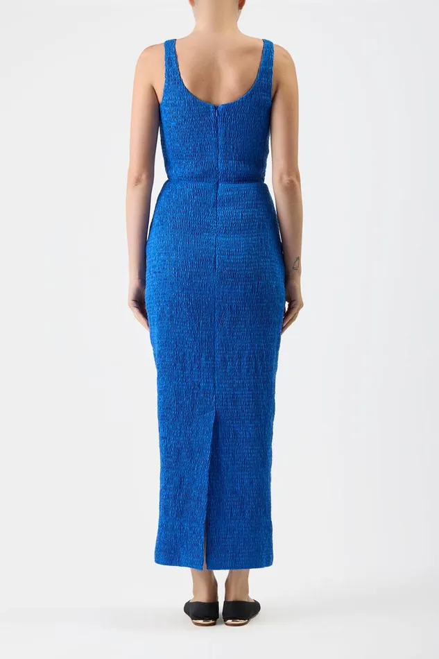 Dresses Women Gabriela Hearst Girard Shirred Maxi Dress In Sapphire Aloe Linen