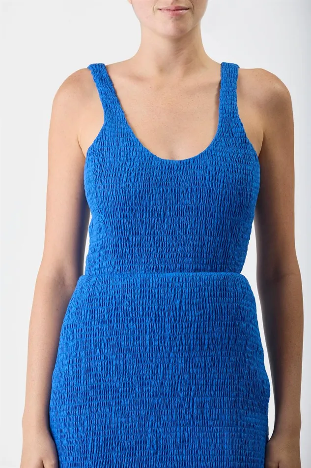 Dresses Women Gabriela Hearst Girard Shirred Maxi Dress In Sapphire Aloe Linen