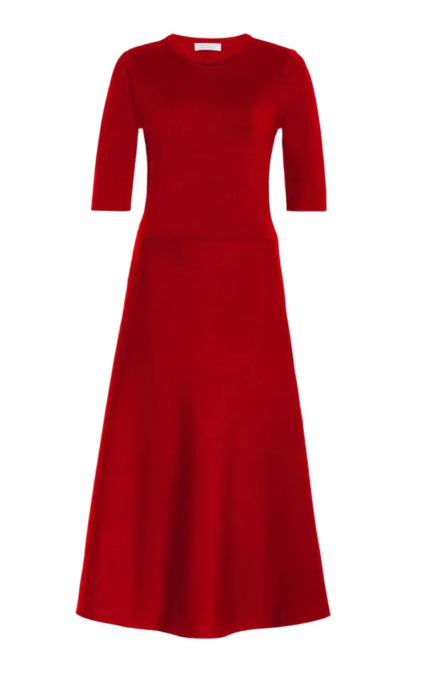 Dresses Women Gabriela Hearst Seymore Knit Midi Dress In Scarlet Red Merino Wool Cashmere