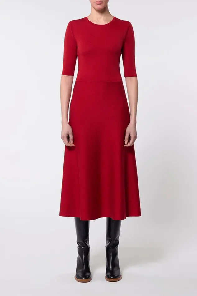 Dresses Women Gabriela Hearst Seymore Knit Midi Dress In Scarlet Red Merino Wool Cashmere