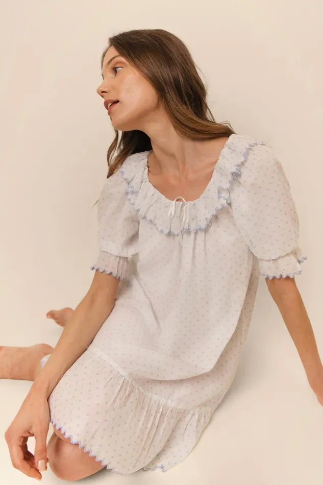 Dresses Women RIXO Elen Steel Blue Polka Dot Dresses Women RIXO Elen Steel Blue Polka Dot